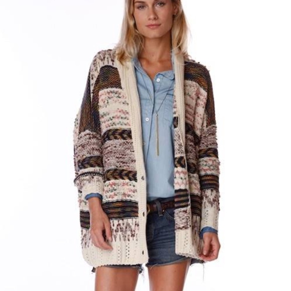 Lulumari Sweaters - Golden Tote Lulumari Cozy Cardigan in Ivory Multi